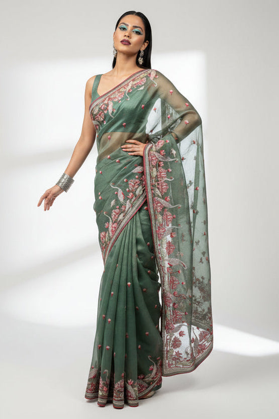 Secret Pulse Fancy Partywear Embroidery Silk Saree