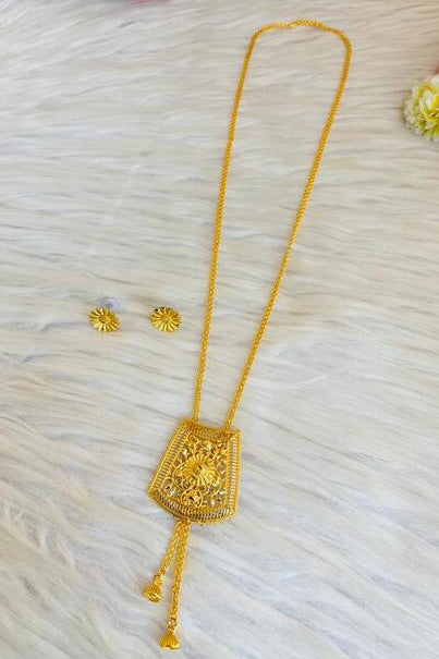 Anvika - Gold Plated Tie Chain With Pendant Set