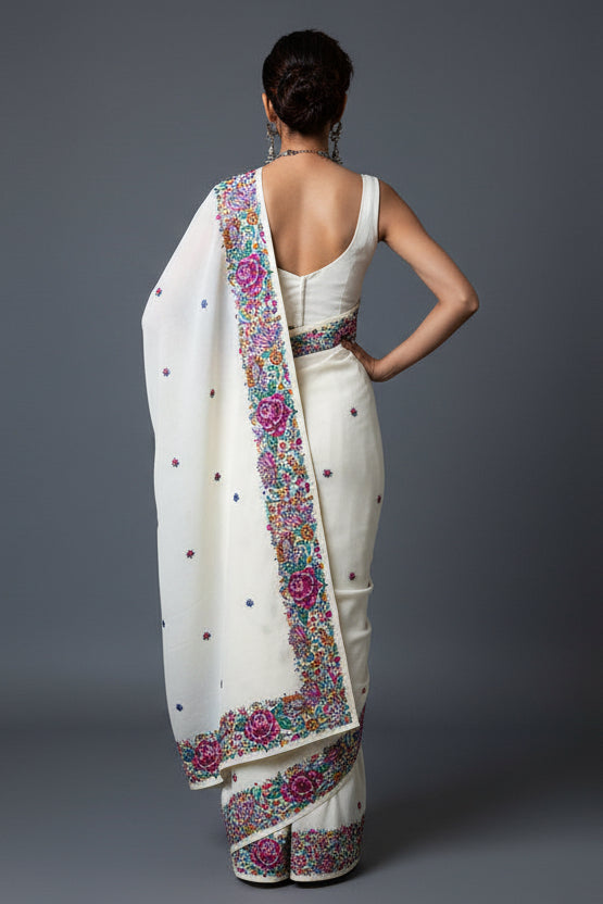 Blush With Designer Embroidery Tissue Silk Saree