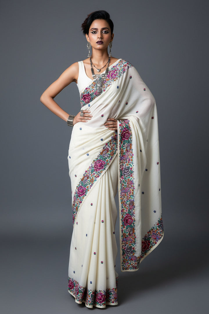 Blush With Designer Embroidery Tissue Silk Saree