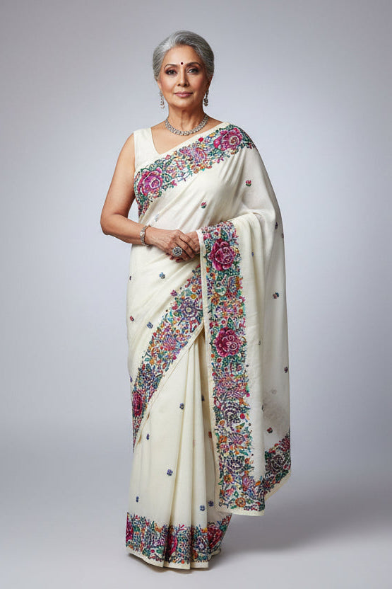Blush With Designer Embroidery Tissue Silk Saree