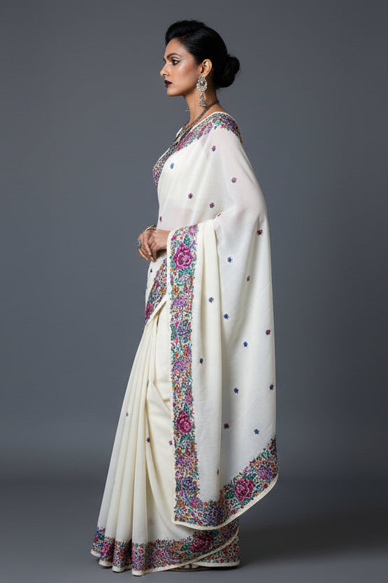 Blush With Designer Embroidery Tissue Silk Saree