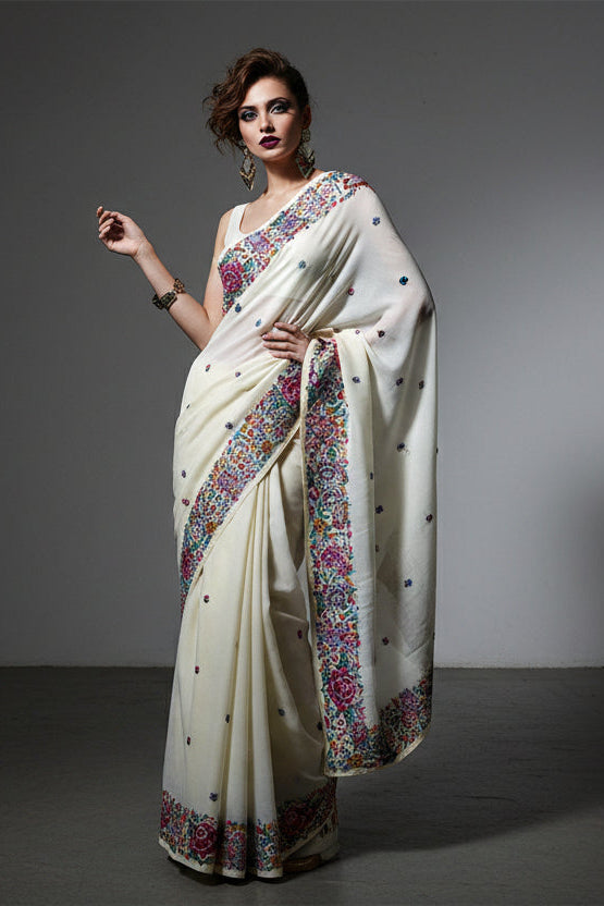 Blush With Designer Embroidery Tissue Silk Saree