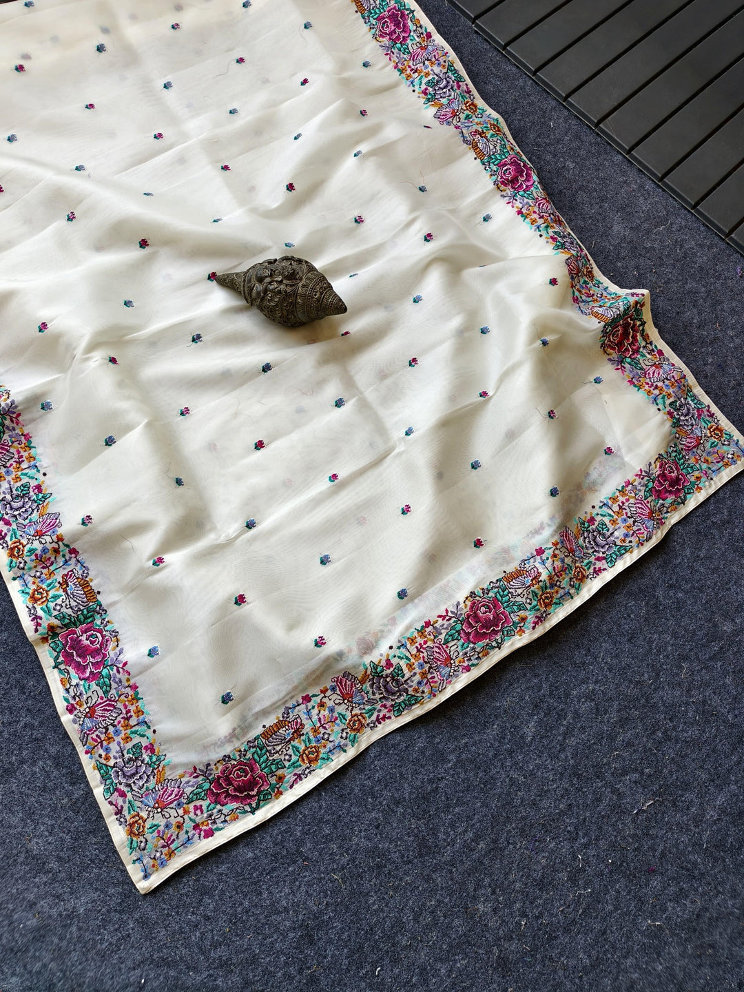 Blush With Designer Embroidery Tissue Silk Saree