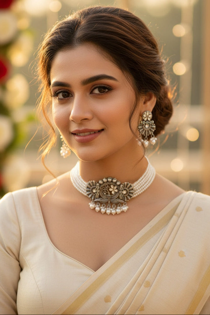 Pearl Eclipse-Oxidized Chocker Set