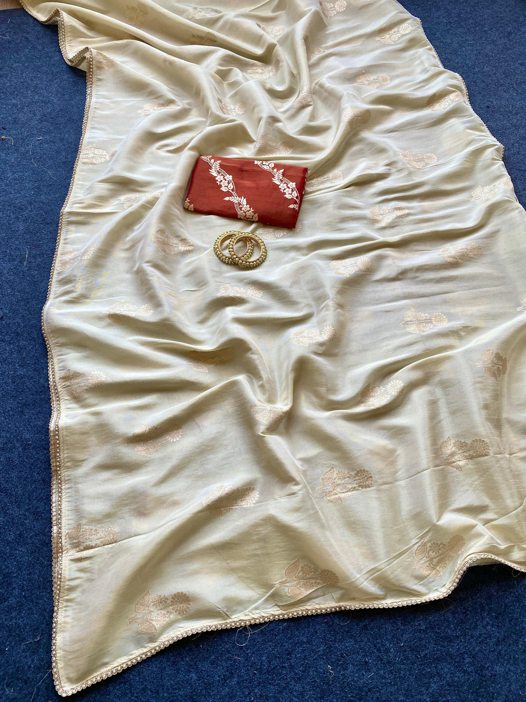 Unspoken Flame Semi Dola Silk Designer Saree