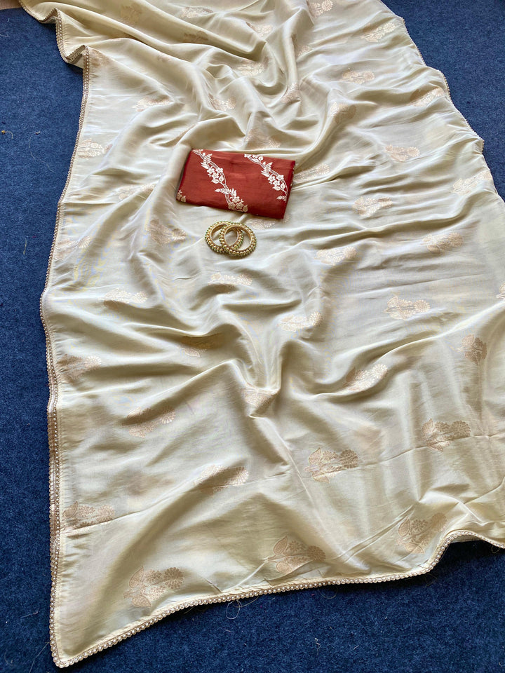 Unspoken Flame Semi Dola Silk Designer Saree