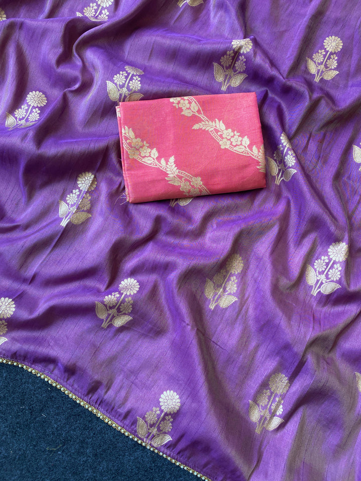 Unspoken Flame Semi Dola Silk Designer Saree