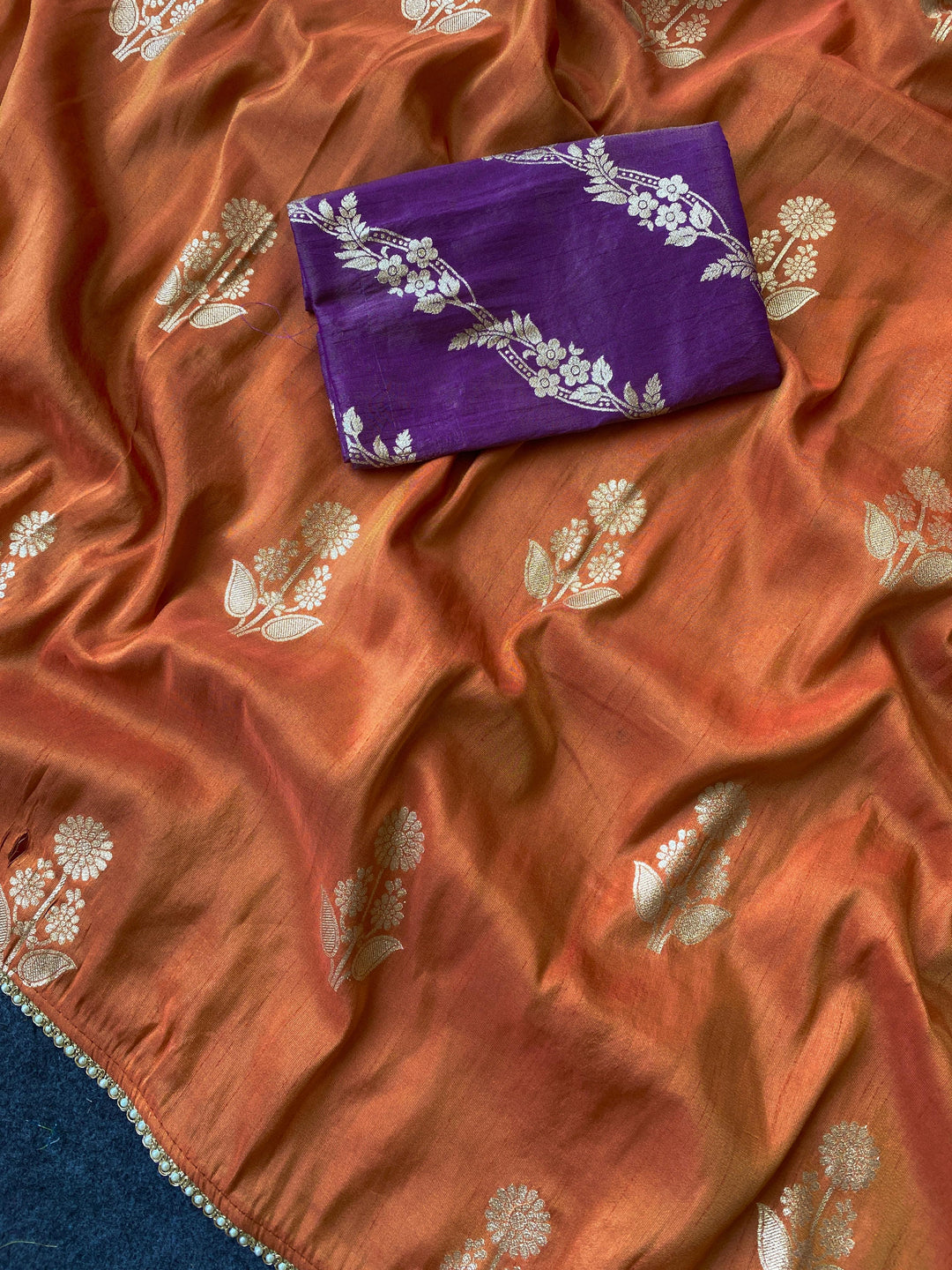 Unspoken Flame Semi Dola Silk Designer Saree