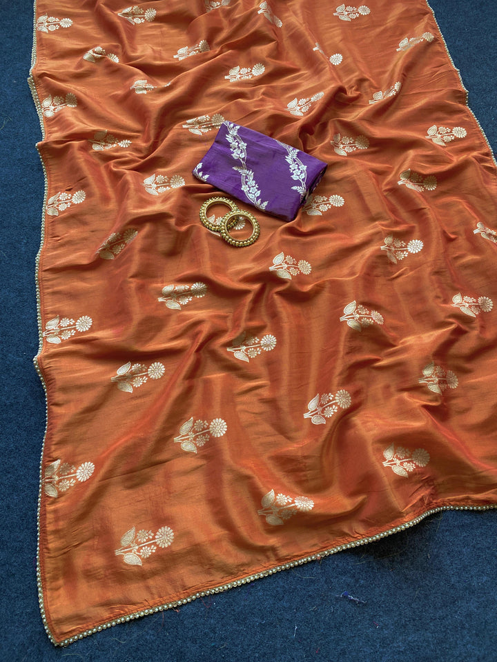 Unspoken Flame Semi Dola Silk Designer Saree