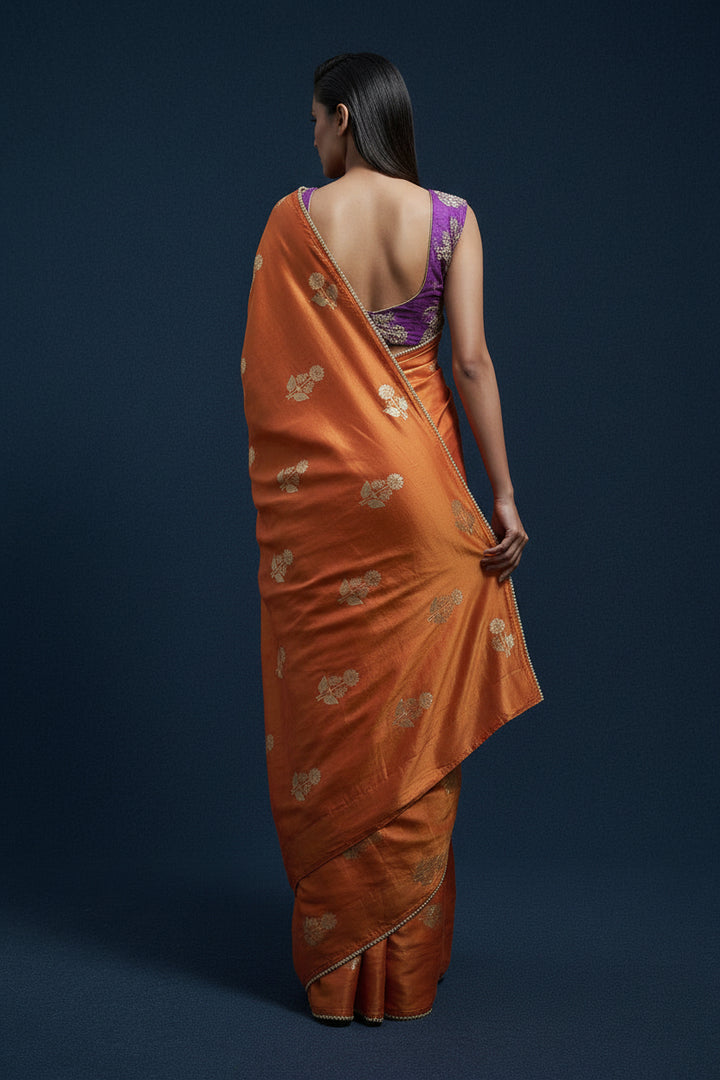 Unspoken Flame Semi Dola Silk Designer Saree