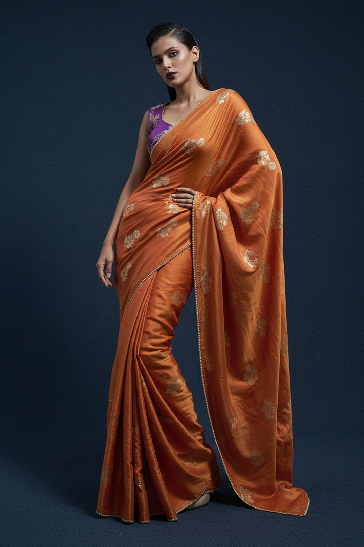 Unspoken Flame Semi Dola Silk Designer Saree