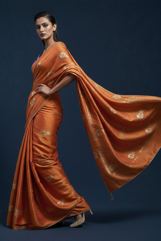 Unspoken Flame Semi Dola Silk Designer Saree