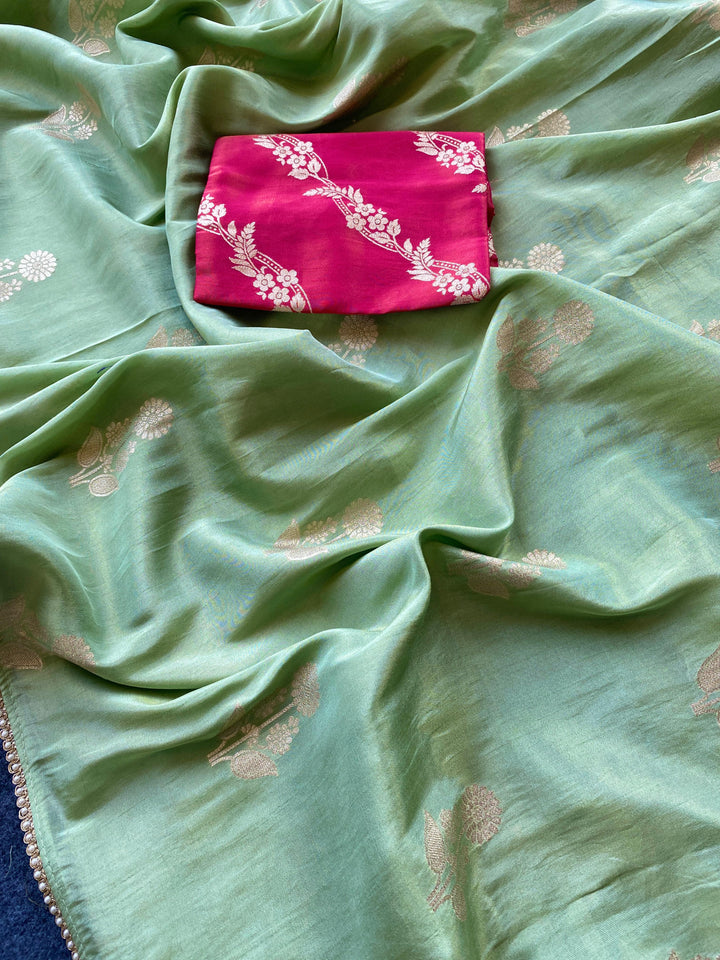 Unspoken Flame Semi Dola Silk Designer Saree