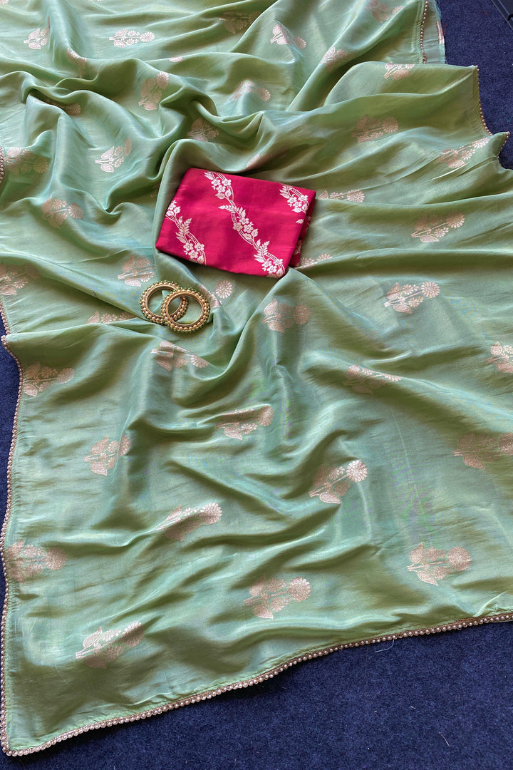 Unspoken Flame Semi Dola Silk Designer Saree