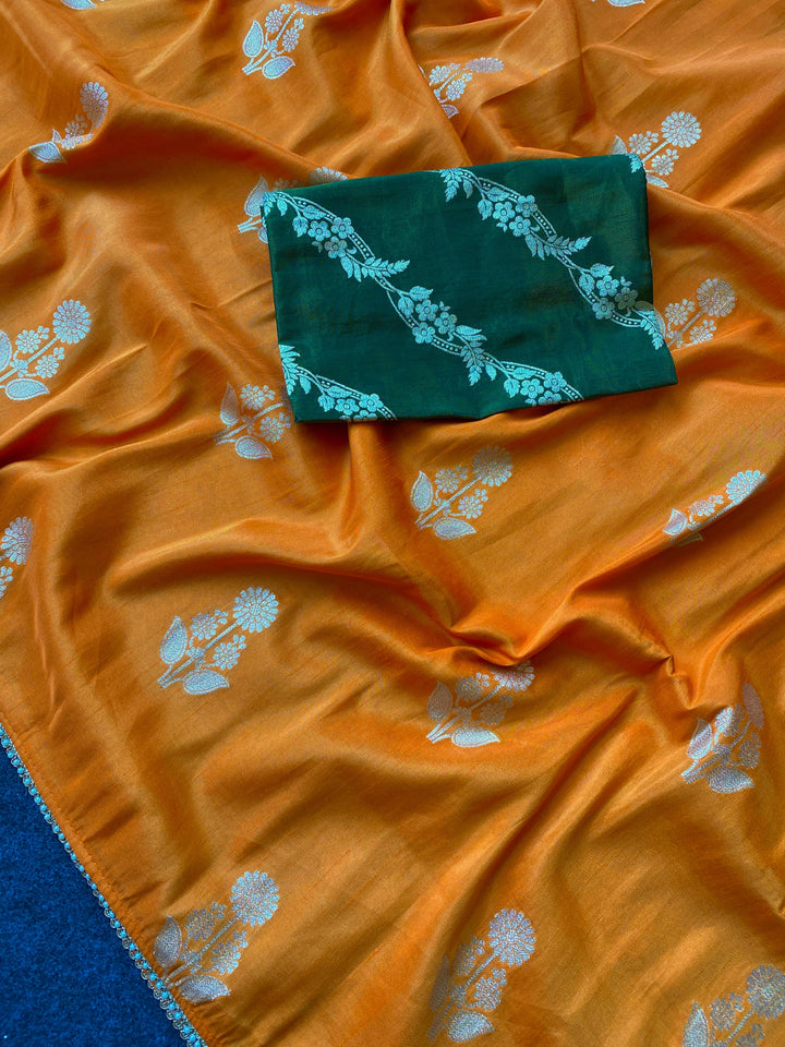 Unspoken Flame Semi Dola Silk Designer Saree