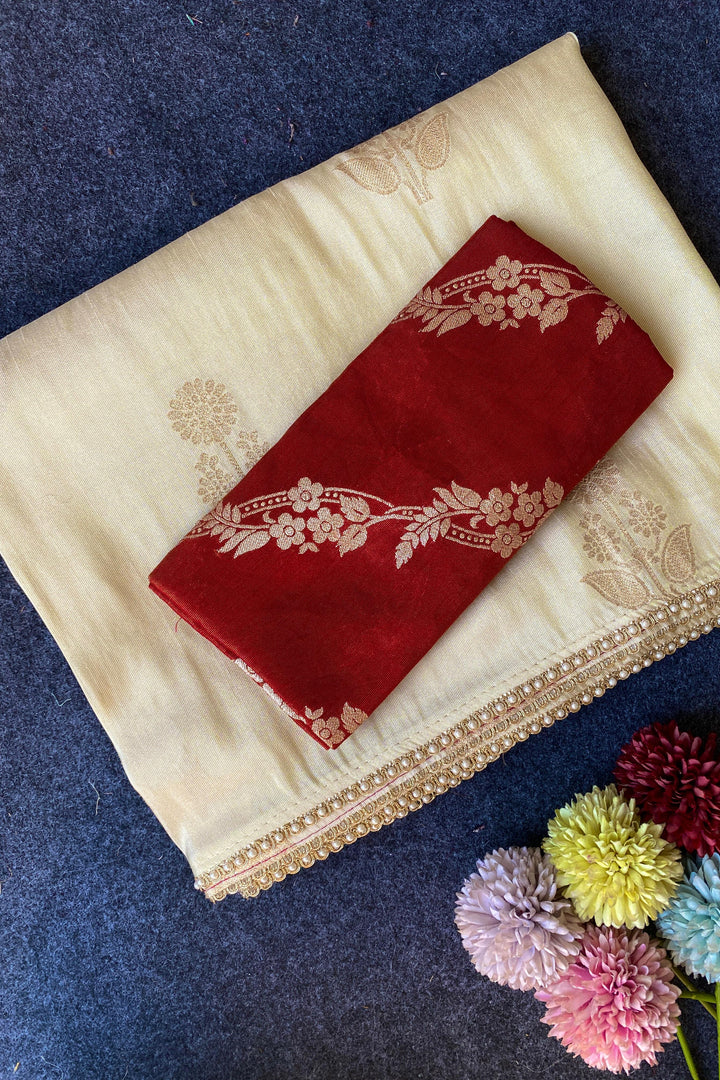 Unspoken Flame Semi Dola Silk Designer Saree