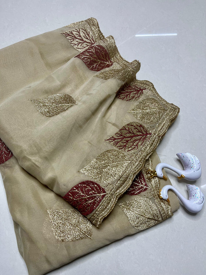 Glowfolk Designer Chiffon Embroidery Silk Saree