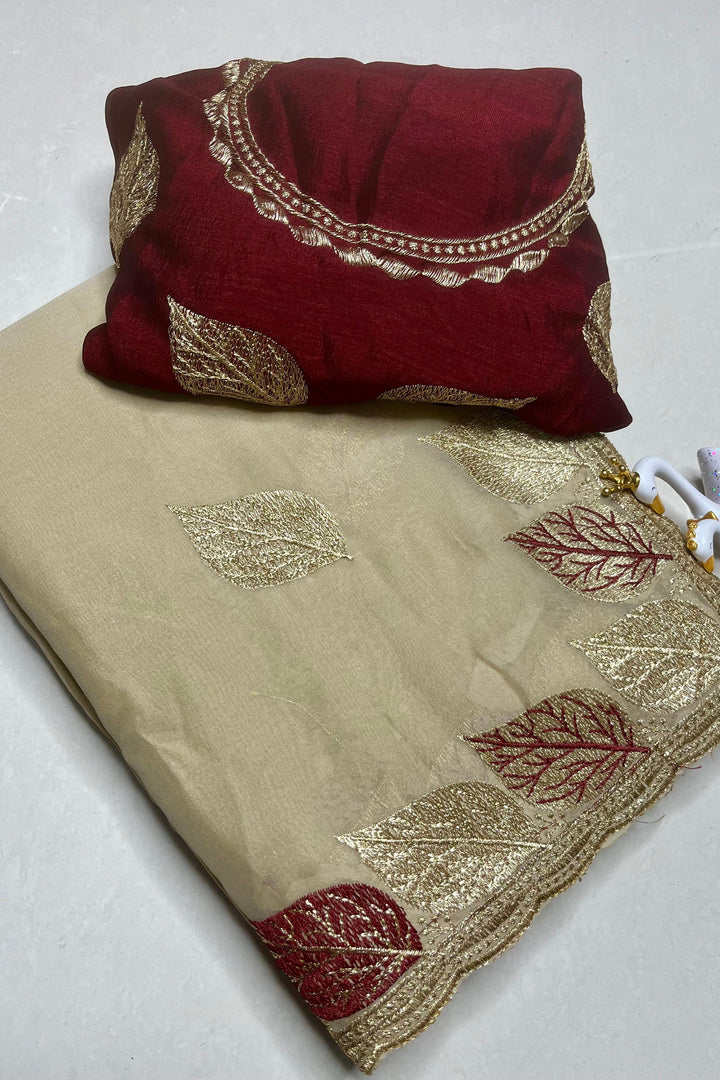 Glowfolk Designer Chiffon Embroidery Silk Saree