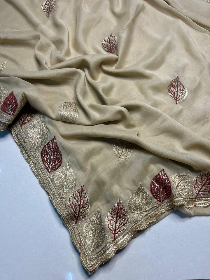 Glowfolk Designer Chiffon Embroidery Silk Saree