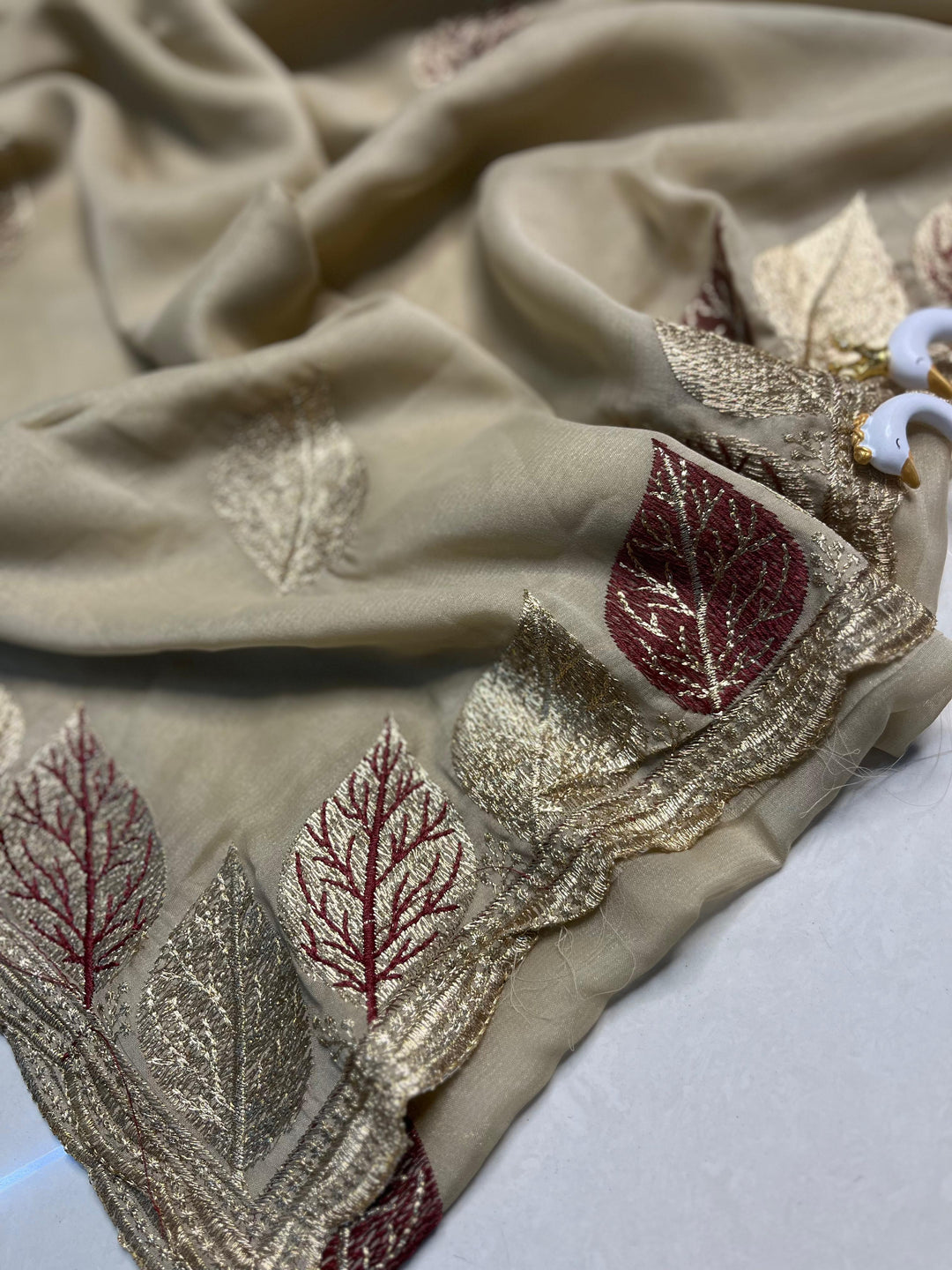 Glowfolk Designer Chiffon Embroidery Silk Saree