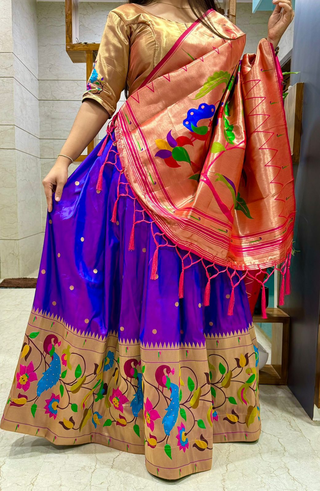 Vasudha Aura Designer Banarasi Paithani Silk Lehenga