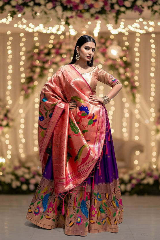 Vasudha Aura Designer Banarasi Paithani Silk Lehenga