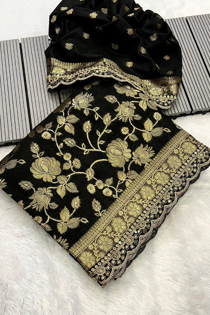 Golden Origin Designer Black Georgette Saree