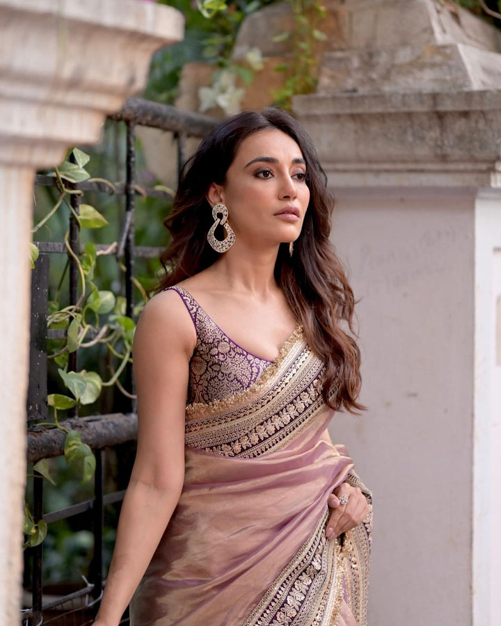 Actress Surbhi Jyoti Inspired Partywear Net Embroidery Saree
