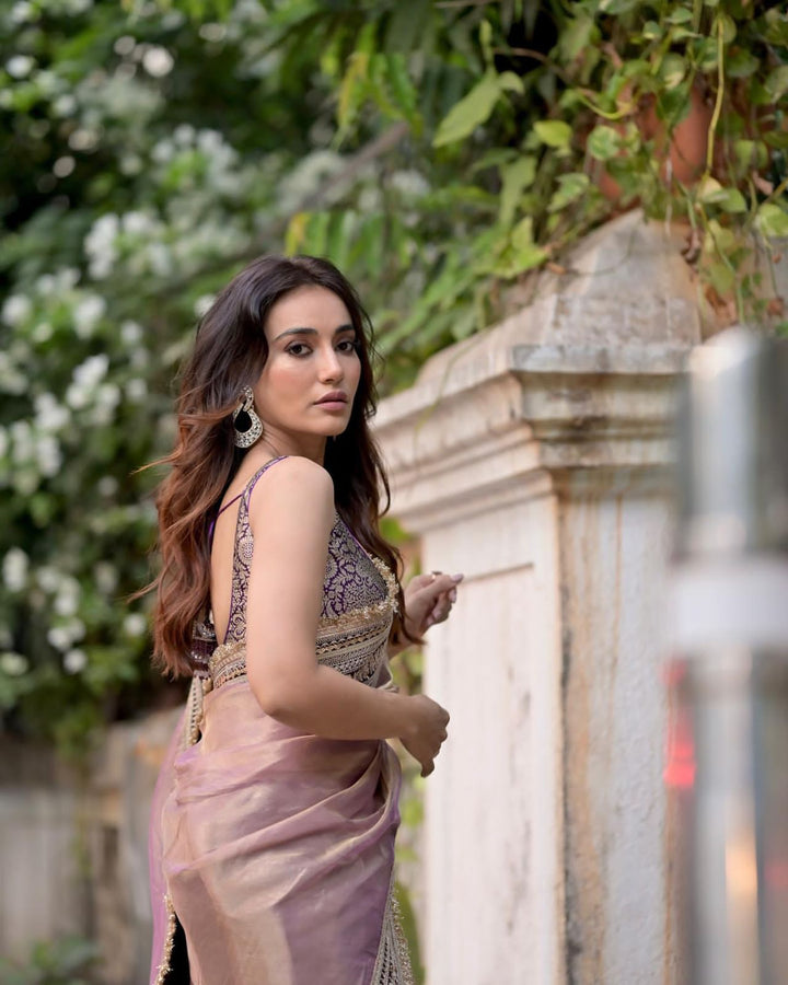 Actress Surbhi Jyoti Inspired Partywear Net Embroidery Saree