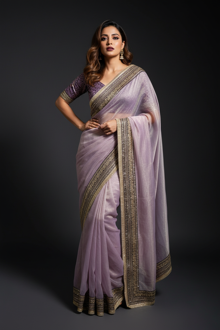 Actress Surbhi Jyoti Inspired Partywear Net Embroidery Saree