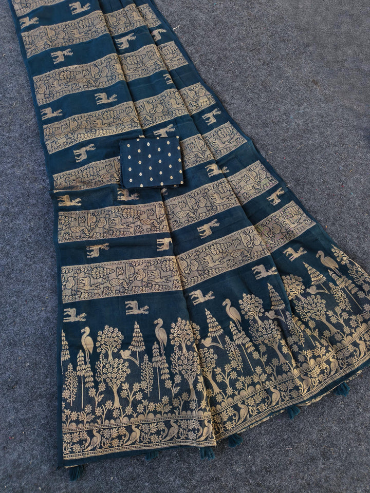 Floral tribute Designer Moonga Silk Saree