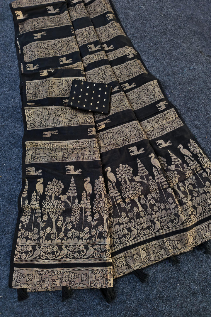 Floral tribute Designer Moonga Silk Saree