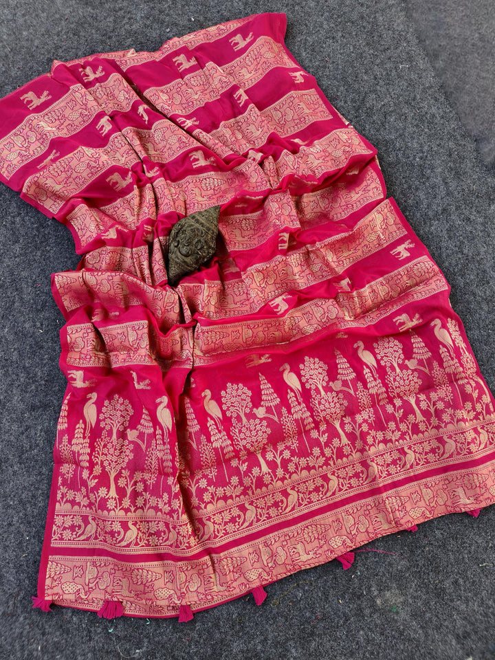 Floral tribute Designer Moonga Silk Saree