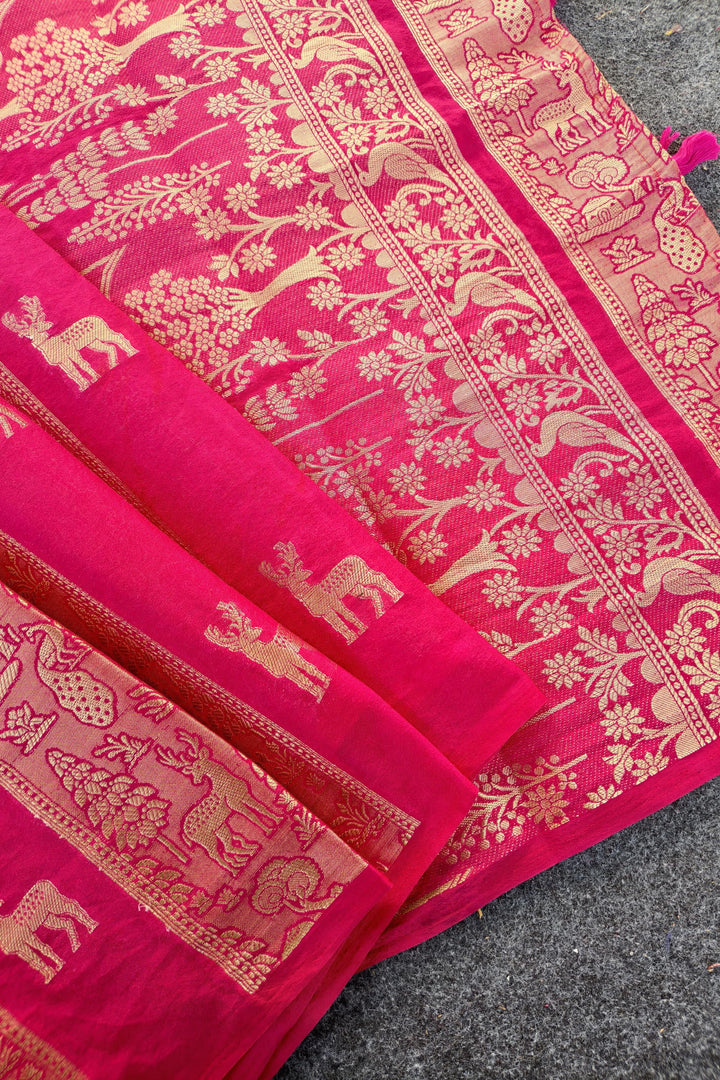 Floral tribute Designer Moonga Silk Saree