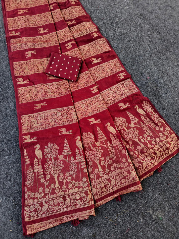 Floral tribute Designer Moonga Silk Saree