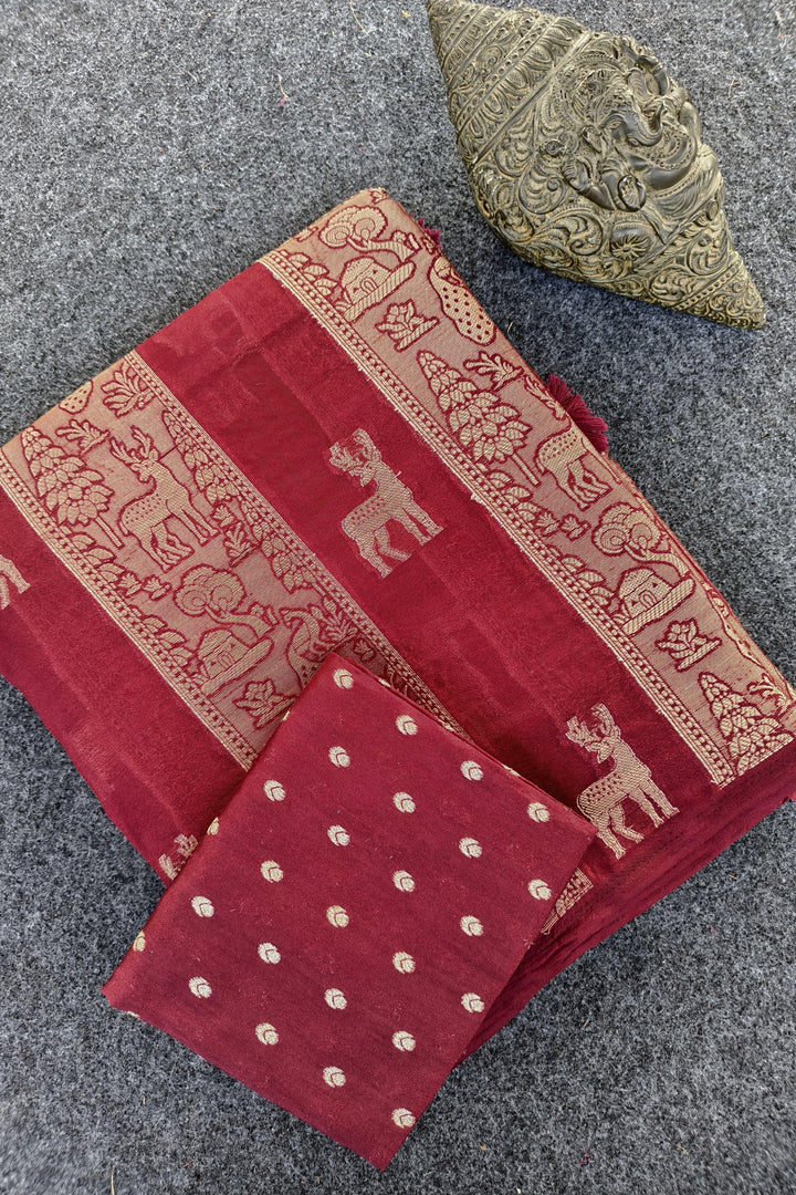 Floral tribute Designer Moonga Silk Saree