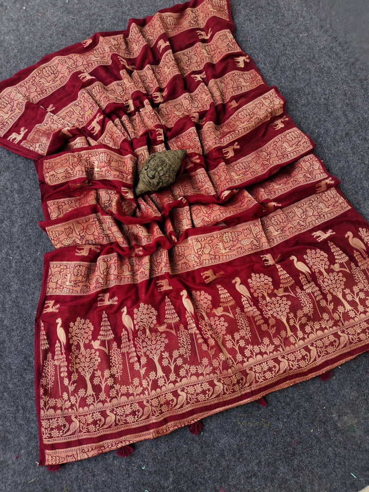 Floral tribute Designer Moonga Silk Saree