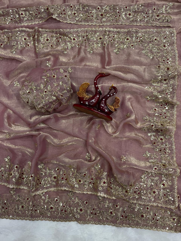 Petals of Devotion Designer Chiffon Embroidery Silk Saree