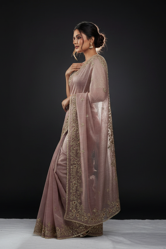 Petals of Devotion Designer Chiffon Embroidery Silk Saree