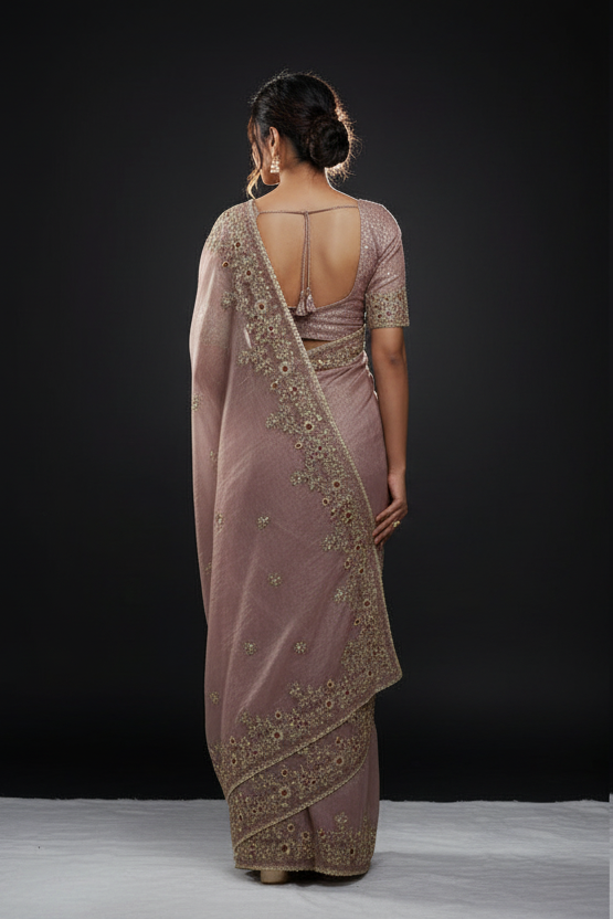 Petals of Devotion Designer Chiffon Embroidery Silk Saree