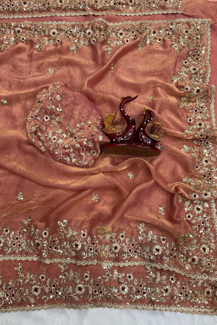 Petals of Devotion Designer Chiffon Embroidery Silk Saree