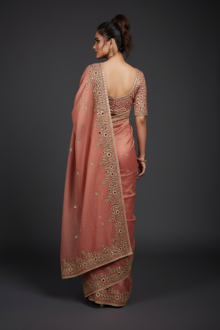 Petals of Devotion Designer Chiffon Embroidery Silk Saree