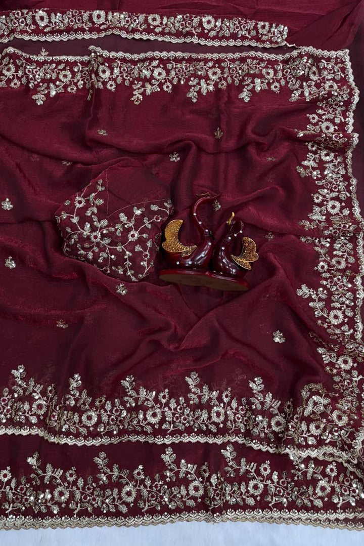 Petals of Devotion Designer Chiffon Embroidery Silk Saree