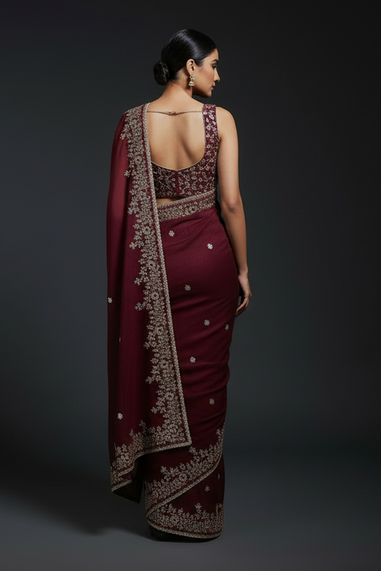 Petals of Devotion Designer Chiffon Embroidery Silk Saree