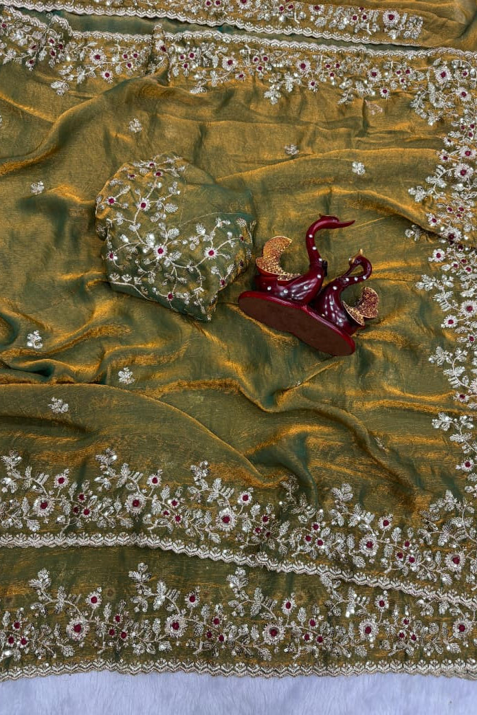 Petals of Devotion Designer Chiffon Embroidery Silk Saree