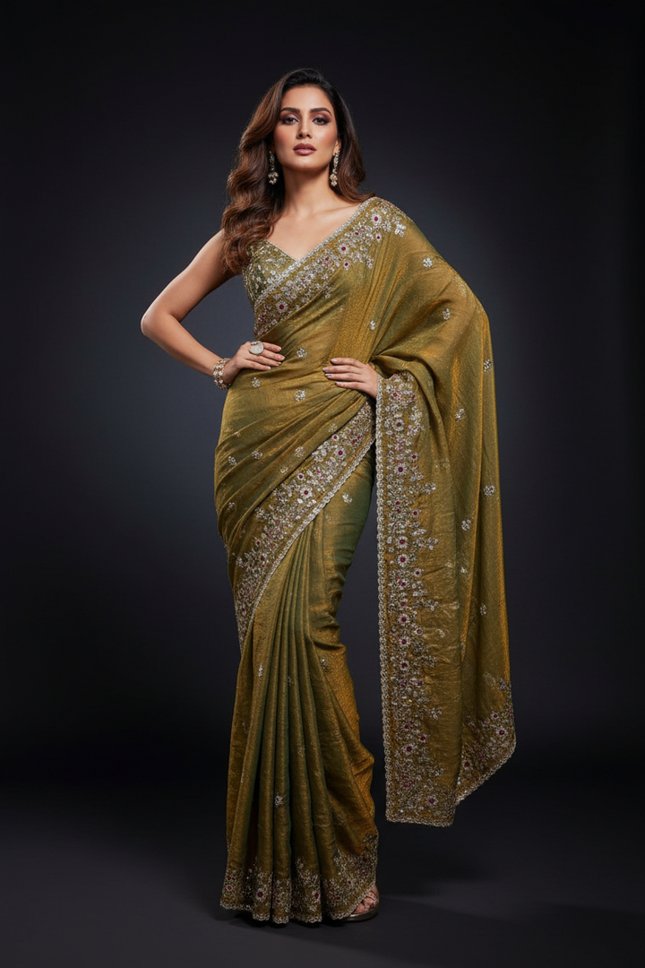 Petals of Devotion Designer Chiffon Embroidery Silk Saree