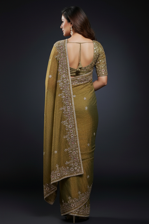 Petals of Devotion Designer Chiffon Embroidery Silk Saree