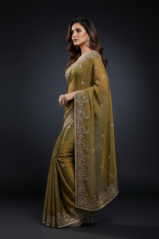 Petals of Devotion Designer Chiffon Embroidery Silk Saree