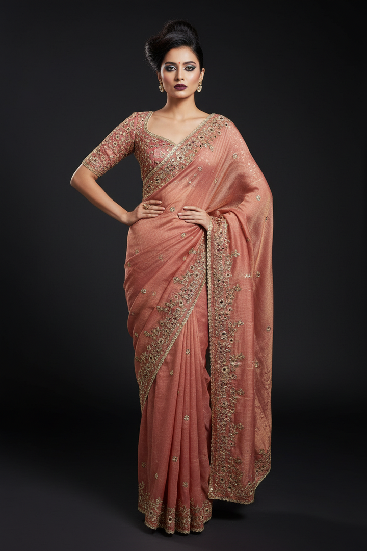 Petals of Devotion Designer Chiffon Embroidery Silk Saree